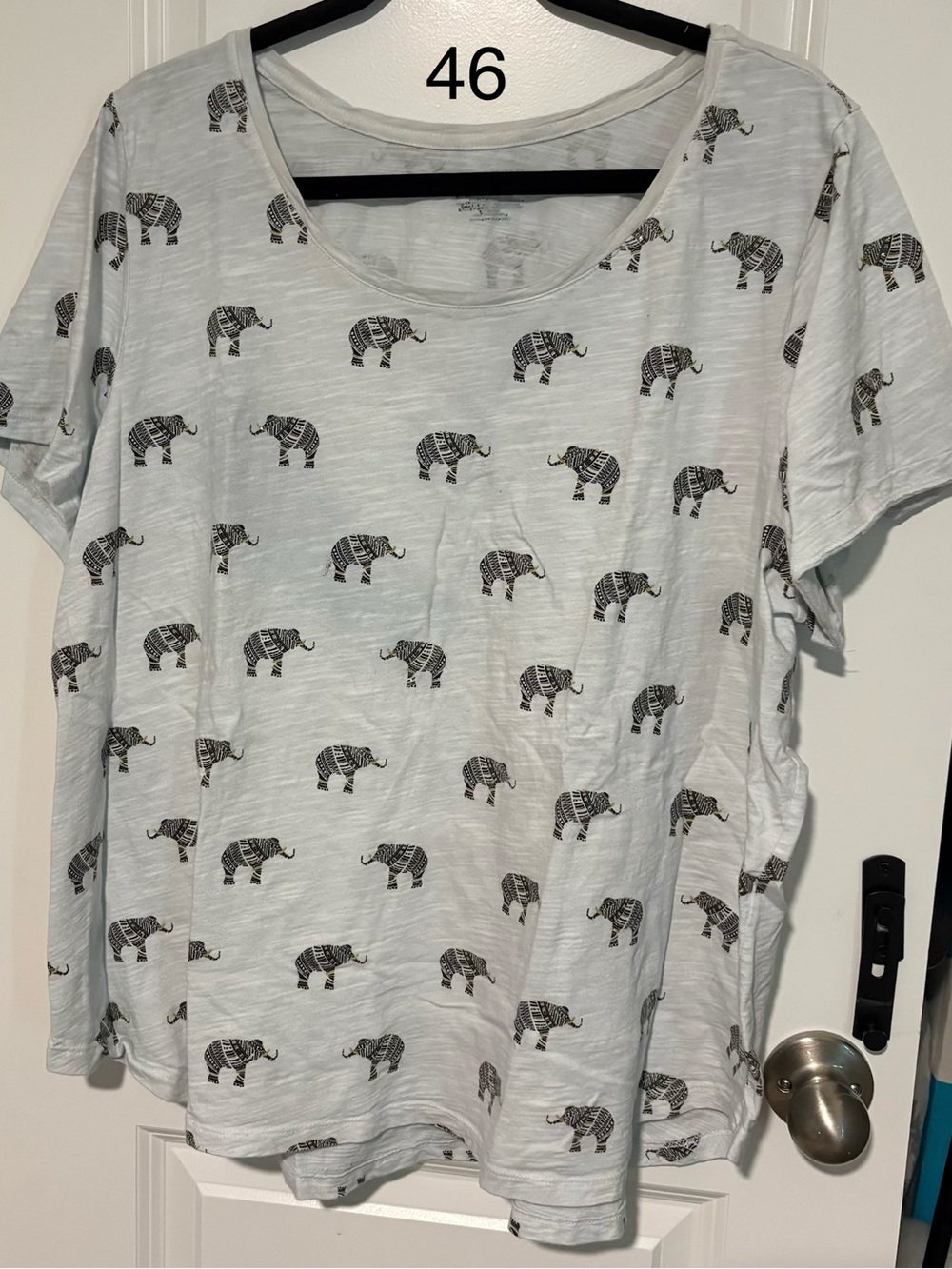 Lane Bryant White Scoop Neck Tee with Black Elephant Print